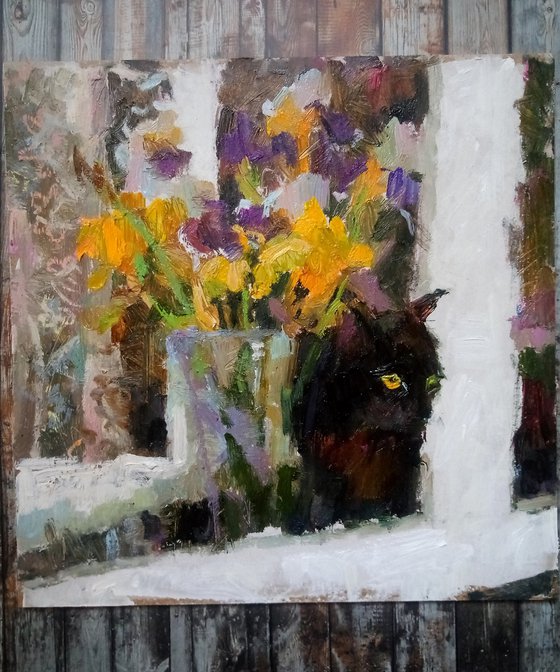 Black cat & irises#2/2022