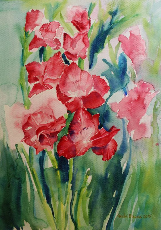 Gladioli Still Life in watercolor