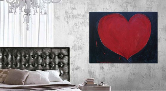 RED HEART - If there is a heart that starts to beat somewhere, There is certainly a reflection of it…  - Abstract interior art, original oil painting, red black colour, love lovers passion - XXL large size, Valentine