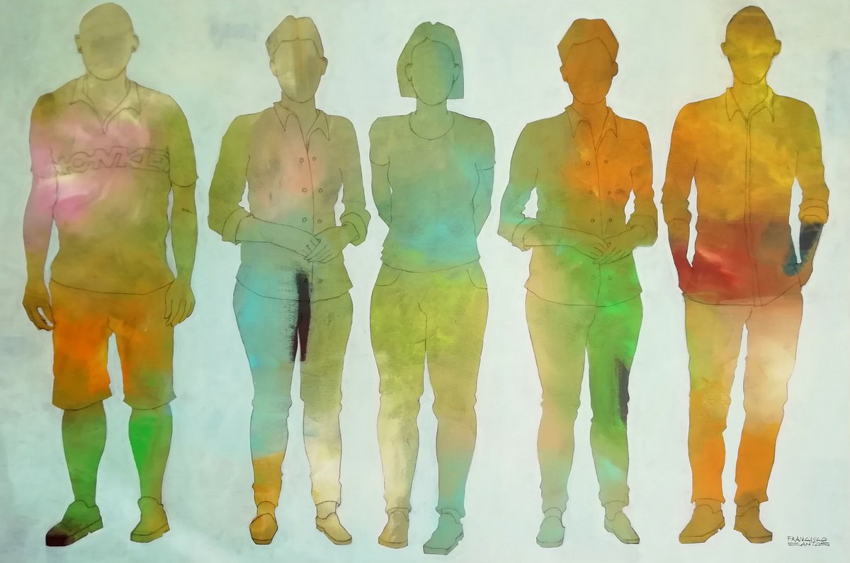 Expressive Portrait Acrylic Painting By Francisco Santos, 59 X 39, Friends, Original Artwork