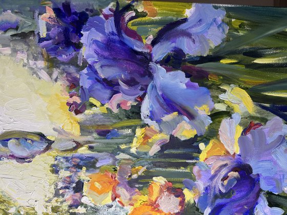 Beautiful irises are blooming in the garden