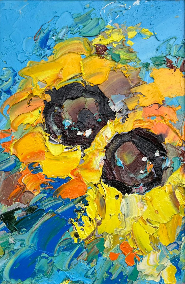 Abstract Botanical Oil Painting By Svitlana Andriichenko, 9 X 13", Two Suns. P.s., Original Artwork