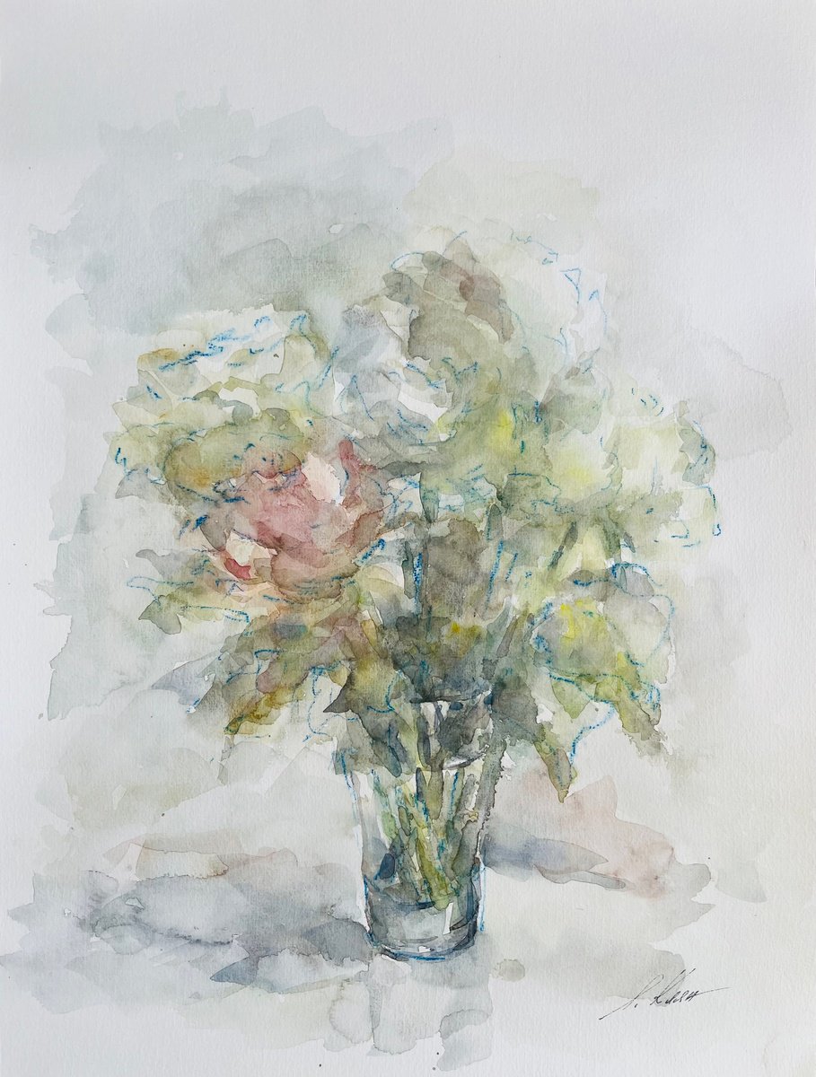 Impressionistic Still Life Painting By Elena Klyan, 14 X 18, Roses 36X47Cm 2025, Original Artwork