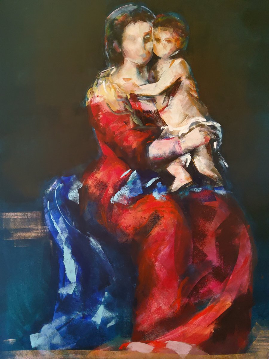Expressive Portrait Acrylic Painting By Marina Del Pozo, 38 X 51", Madonna Serie 8, Original Artwork