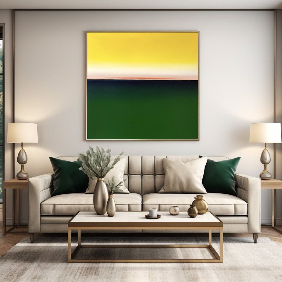 Surrealistic Landscape Oil Painting By Larissa Uvarova, 31 X 31", Deep Inside 89, Bright Sunset, Original Artwork