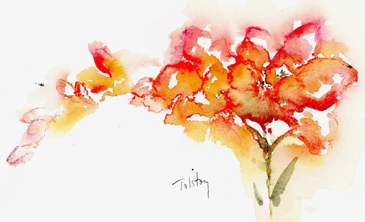 Impressionistic Botanical Watercolour By Alex Tolstoy, 14 X 8, Freesia Ii, Original Artwork