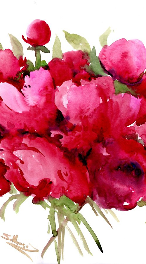 Burgundy Peony Flowers by Suren Nersisyan