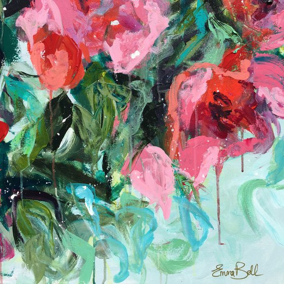 Pink in Bloom - Abstract floral in acrylic size 24"x30"