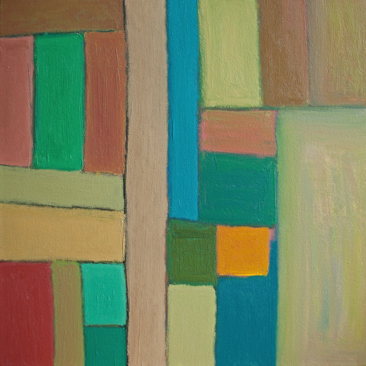 Abstract Landscape Oil Painting By Thomas Hjelm, 21 X 21", Fields Of Gold, Original Artwork