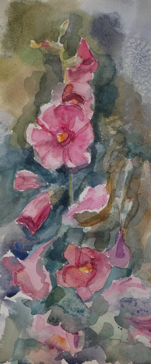 Hollyhocks by Elena Lykhodid