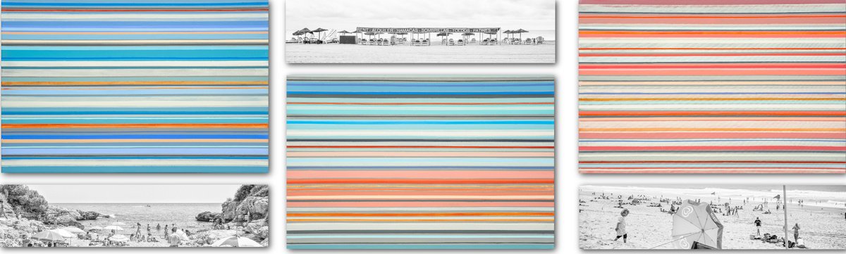 Geometric Landscape Painting By Susana Sancho Beltran, 110 X 35", Emotional Landscape 18 (Beach), Original Artwork