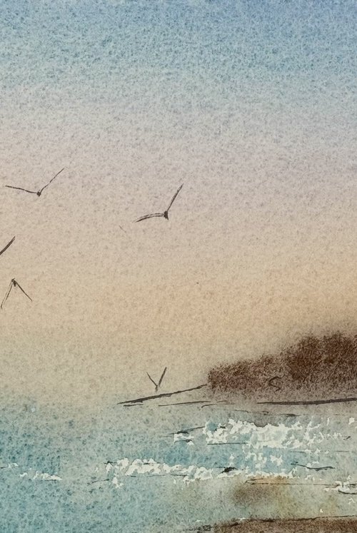 Seascape Plein air seagulls by Yuliia Sharapova