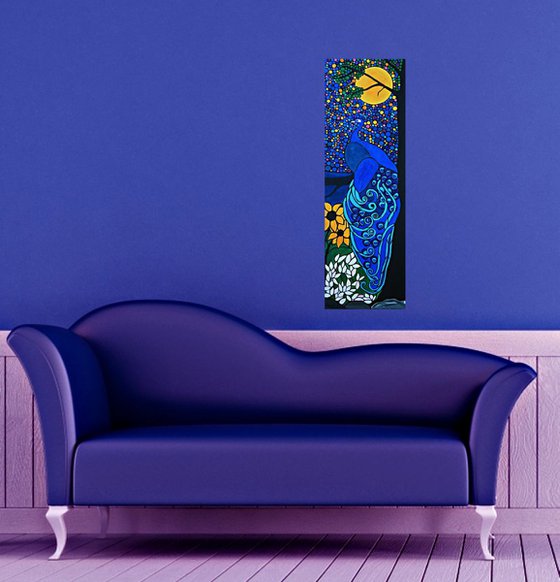 Peacock 12x36 original painting on canvas