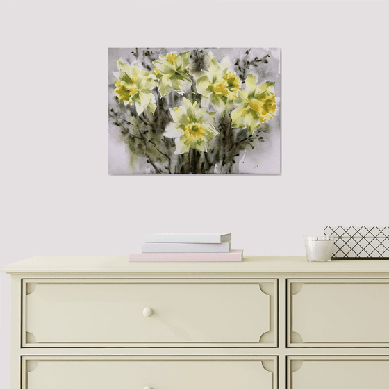 Spring yellow flowers. One of a kind, original painting, handmad work, gift.