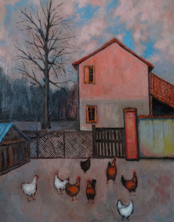 Chickens and the dead tree