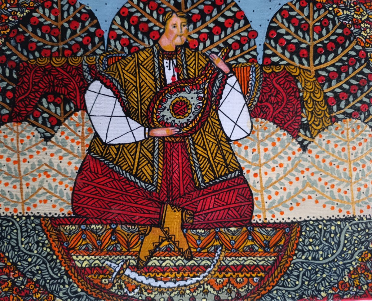 Naive Portrait Acrylic Painting By Tetiana Osadchuk, 10 X 8", Cossack Mamai, Original Artwork