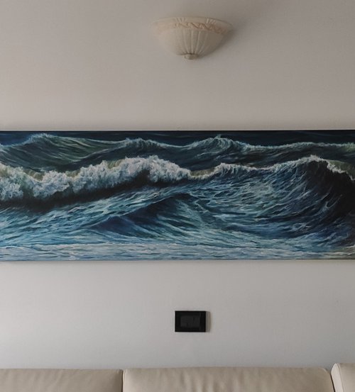 Impaziente vivacità - stunning wave triptych painting by Gianluca Cremonesi
