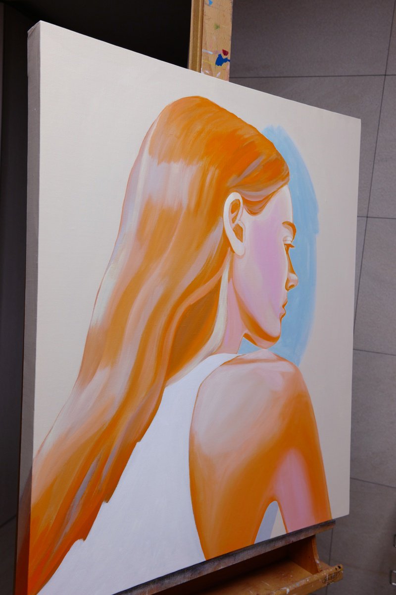 Expressive Portrait Acrylic Painting By Young Park, 24 X 29", Some Moment, Original Artwork