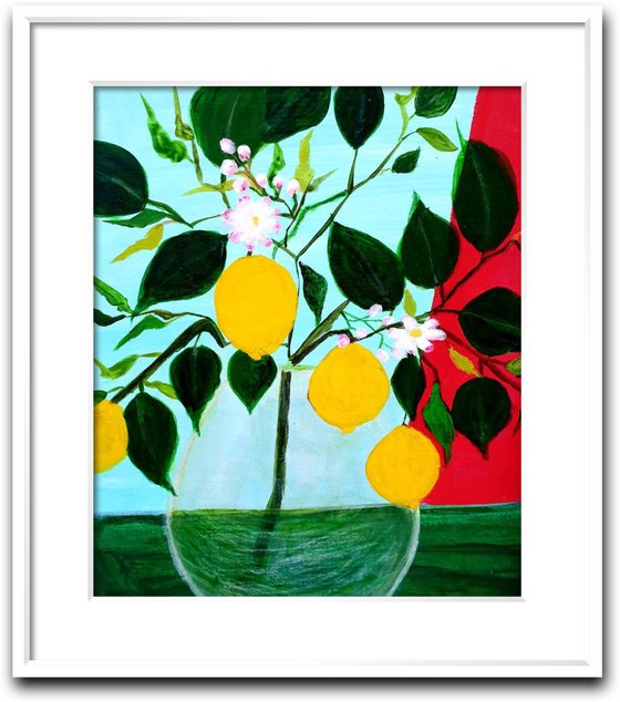 Lemon Branch In A Glass Vase