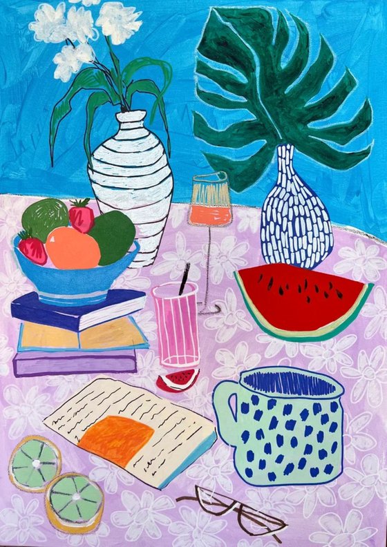 Still Life with Watermelon and Flowers