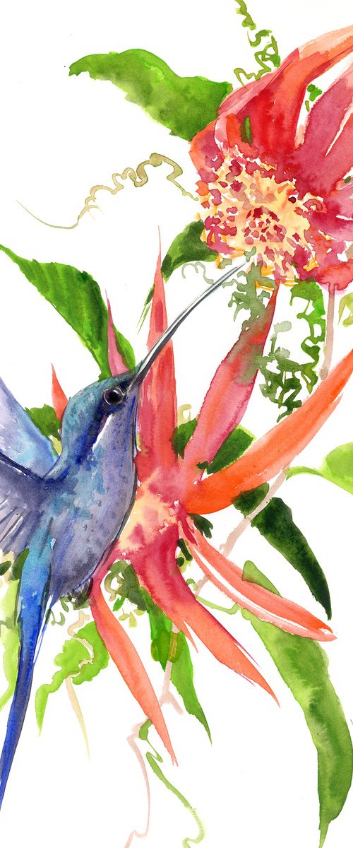 Hummingbird and Red Flowers by Suren Nersisyan