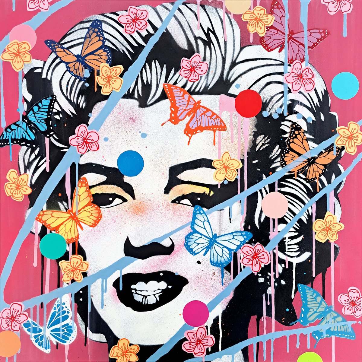Urban And Pop Portrait Painting By Copyright, 31 X 31, Marilyn Butterfly, Original Artwork