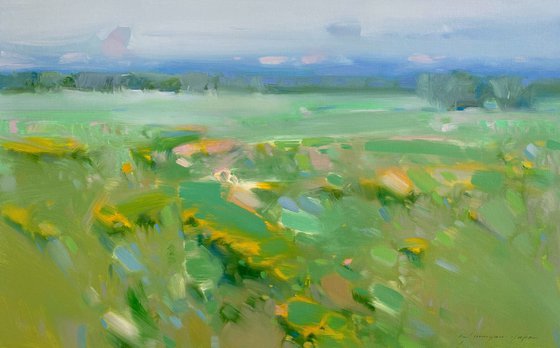 Summer Field, Original oil painting, Handmade artwork, One of a kind