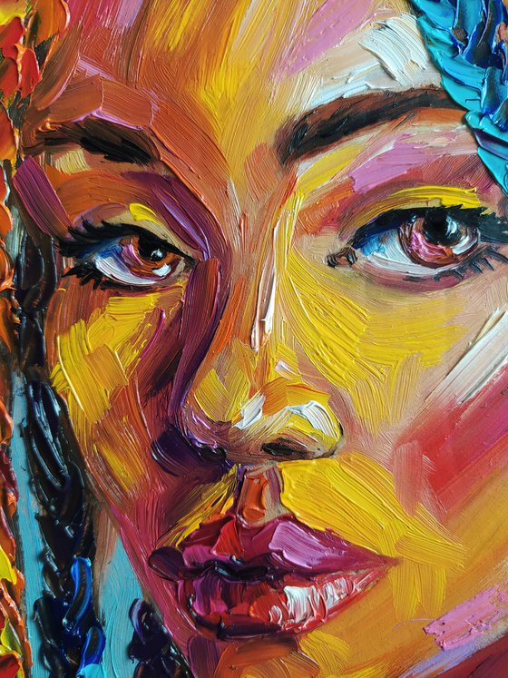 Piercing gaze - portrait, oil painting, woman portrait, woman, woman face, face oil painting