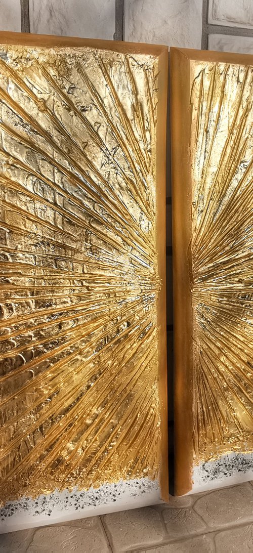 Golden paintings, Set of two art, gold leaf by Annet Loginova