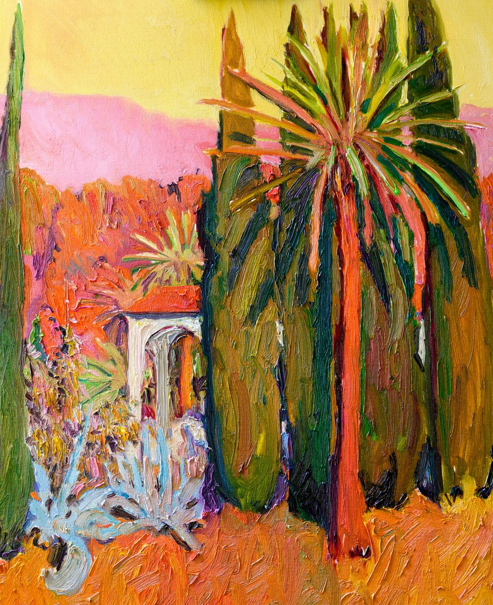 Expressive Landscape Oil Painting By Suren Nersisyan, 24 X 30", Mediterranean Landscape, Original Artwork