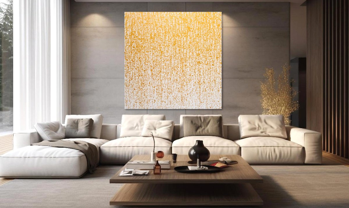 Abstract Landscape Acrylic Painting By Isabelle Pelletane, 39 X 39, Golden Light Rain, Original Artwork