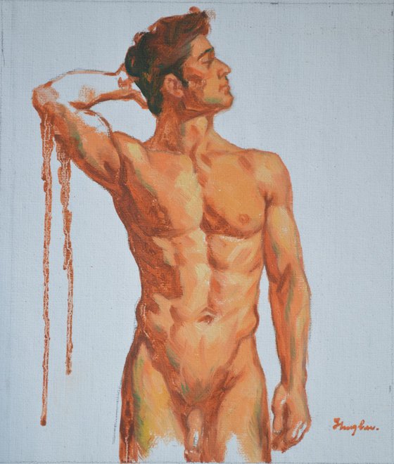 original oil; painting art male nude gay men on canvas 16-1-25-03