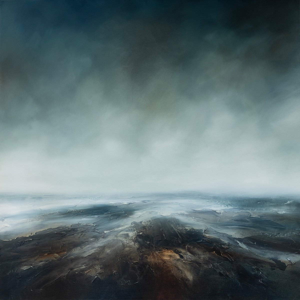 Abstract Landscape Oil Painting By Paul Bennett, 39 X 39", From The Shadows, Original Artwork