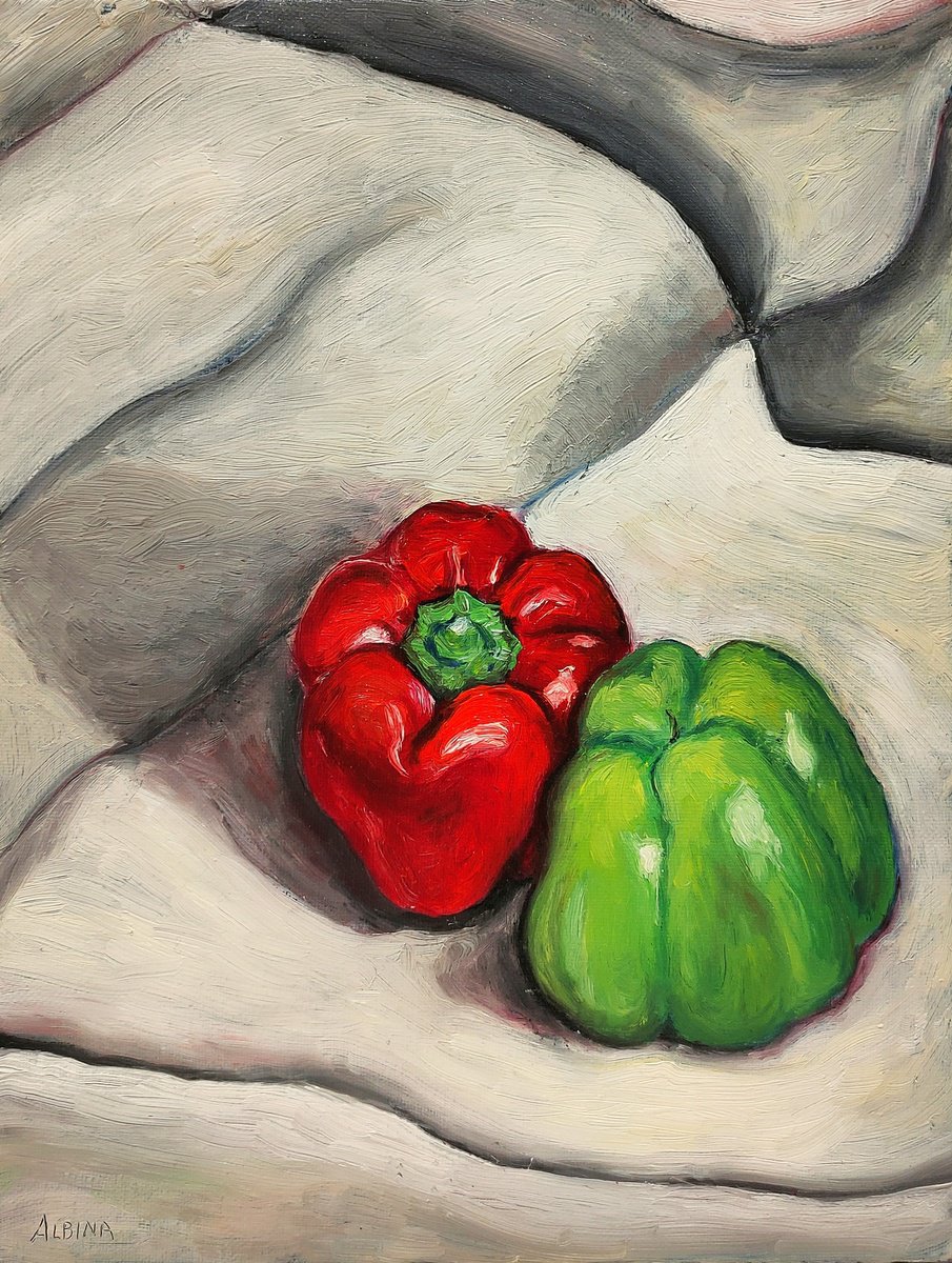 Impressionistic Still Life Oil Painting By Albina Urbanek, 11 X 14, Red And Green, Original Artwork