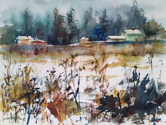 Sketch. Sablino fields in first snow