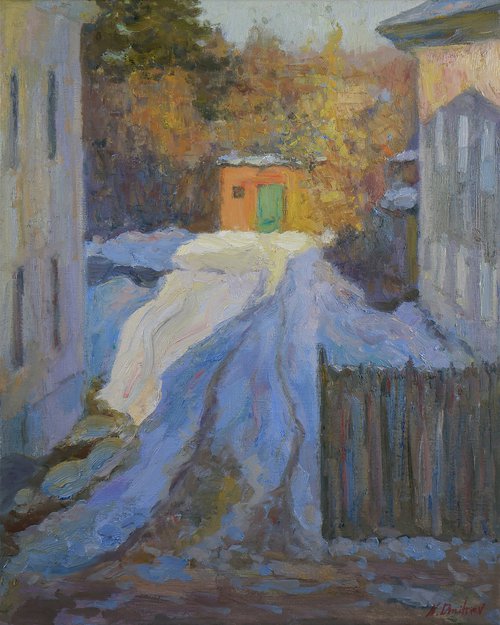 The Sunny Evening - urban winter landscape painting by Nikolay Dmitriev