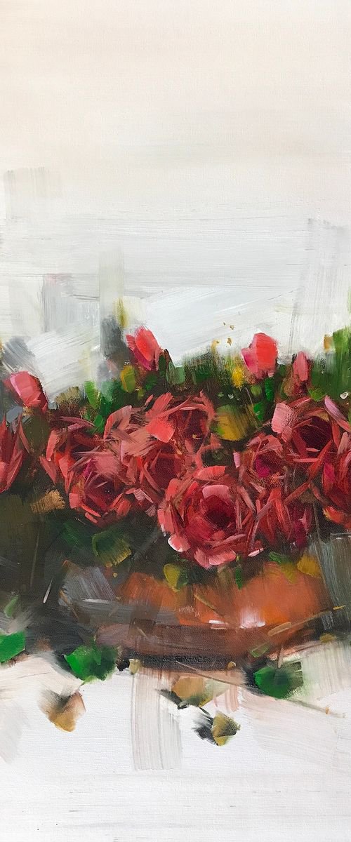 Roses, Oil painting, One of a kind, Signed, Handmade artwork by Vahe Yeremyan