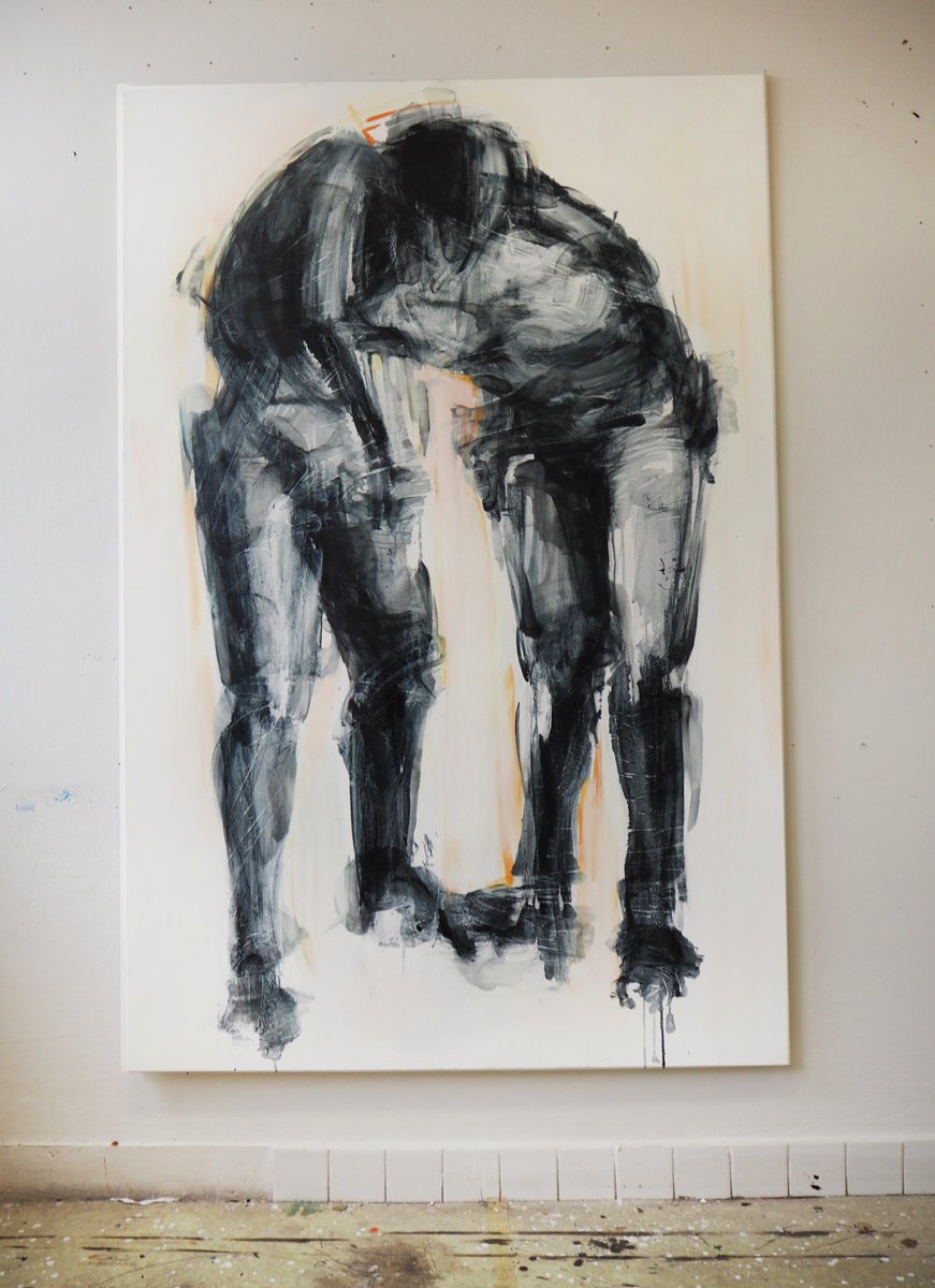 Expressive Portrait Acrylic Painting By Cynthia Gregorova, 49 X 75, Love Stories I (Cleavage), Original Artwork