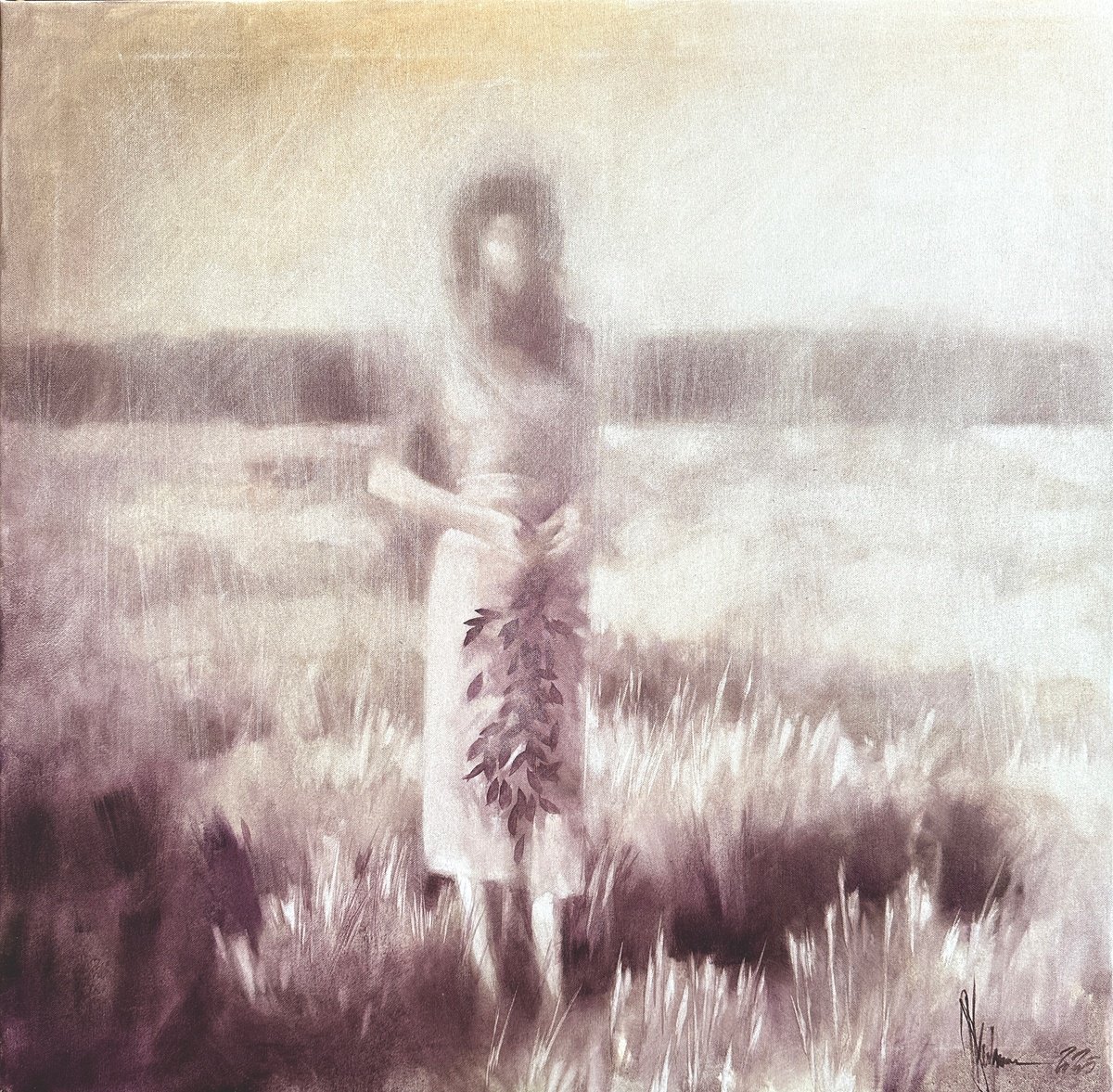 Impressionistic Portrait Oil Painting By Igor Shulman, 31 X 31, Memory., Original Artwork