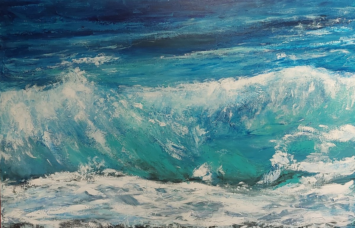 Impressionistic Landscape Acrylic Painting By Els Driesen, 47 X 31, Waves, Original Artwork