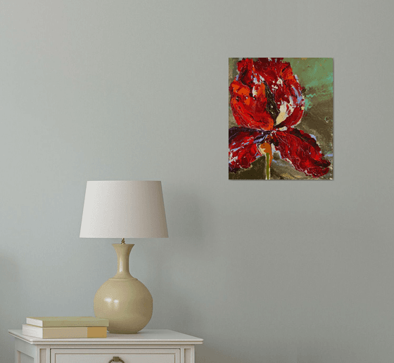 Red iris magic original painting on canvas