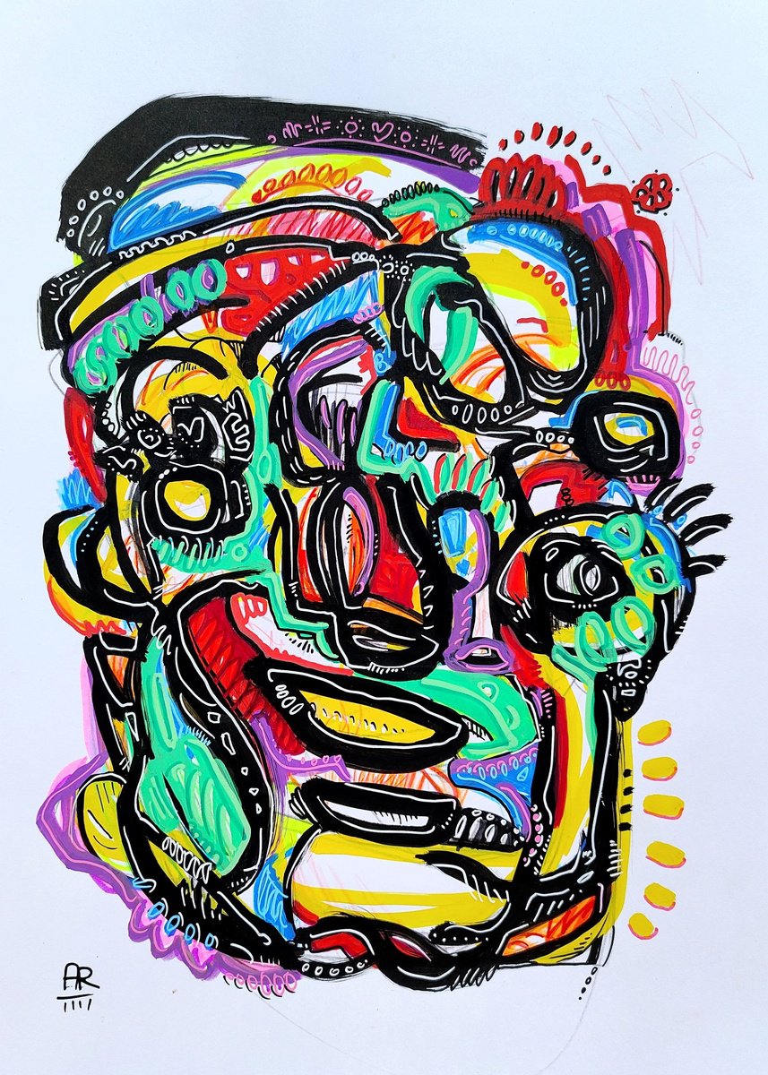 Expressive Portrait Drawing By Angel Rivas, 8 X 12, Abstract Face, Original Artwork
