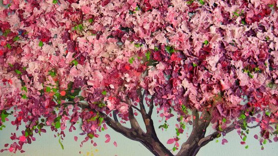 ”Spring Blooming Tree” 35.4" Large Mixed Media Painting