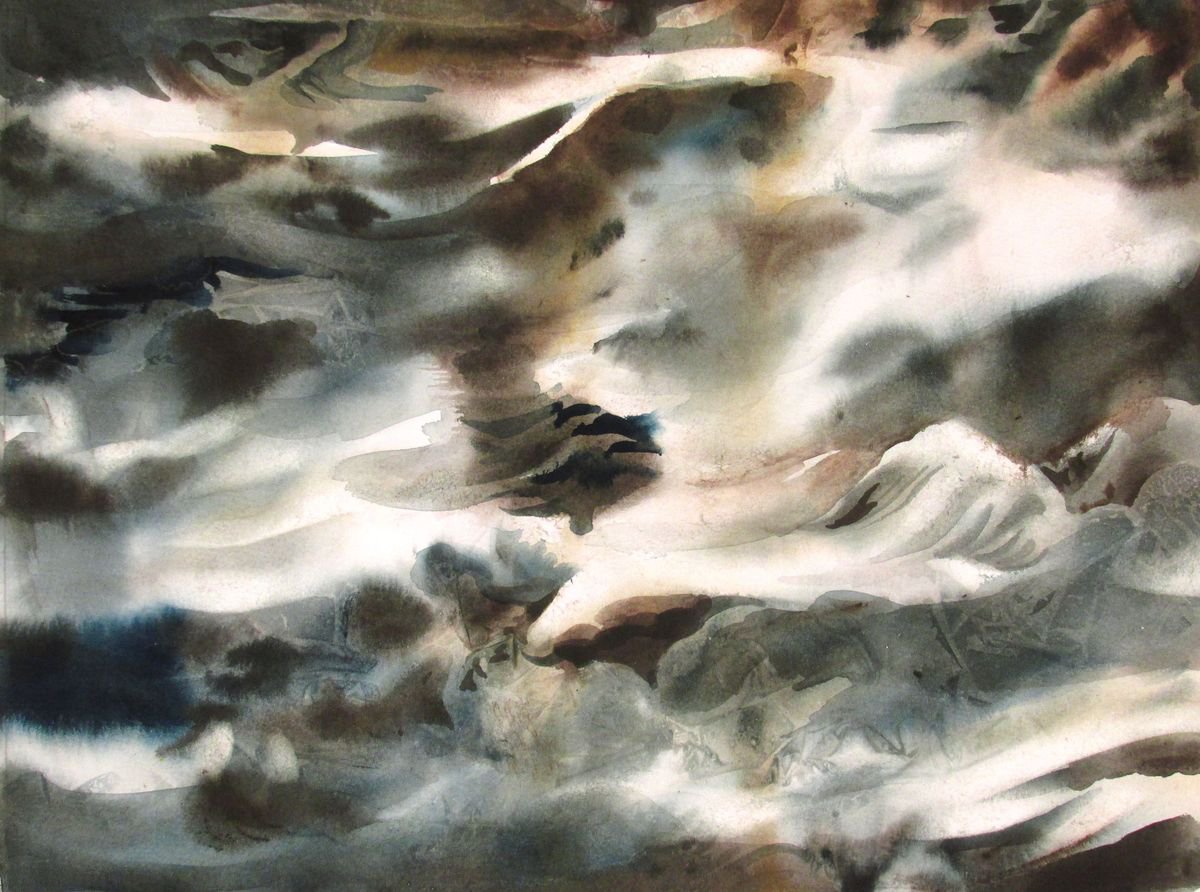 Impressionistic Landscape Watercolour By Alfred Ng, 17 X 13, Wave, Original Artwork