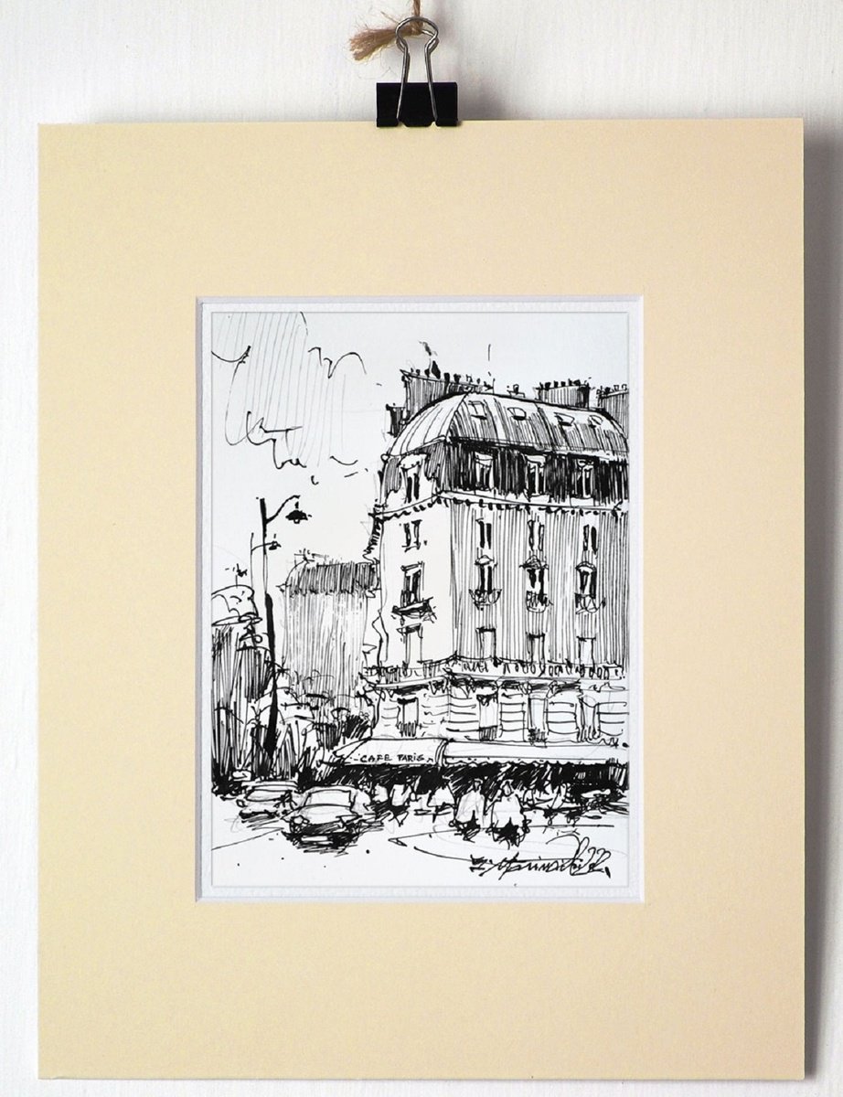 Paris, urban skething art, ink on paper, 2022 by Marin Victor