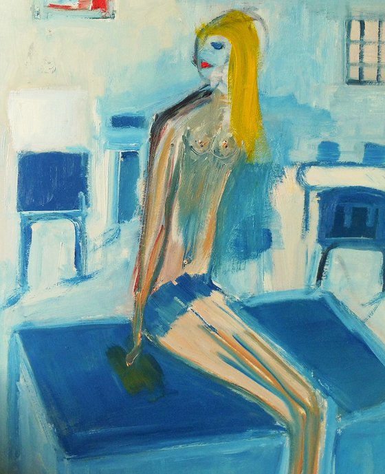 NUDE BLONDE GIRL STUDY SKETCH. Original Figurative Oil Painting. Varnished.