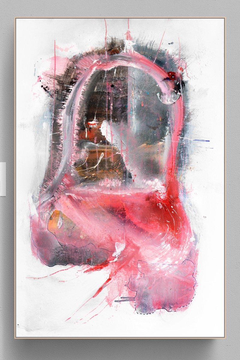 Organic Abstract Acrylic Painting By Adriano Ribeiro, 31 X 47, Bird Cave, Original Artwork