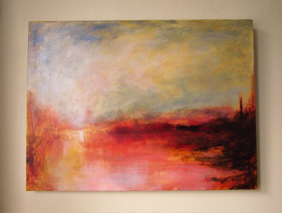 Serenity. Semi abstract classical landscape on canvas 60x80cm.