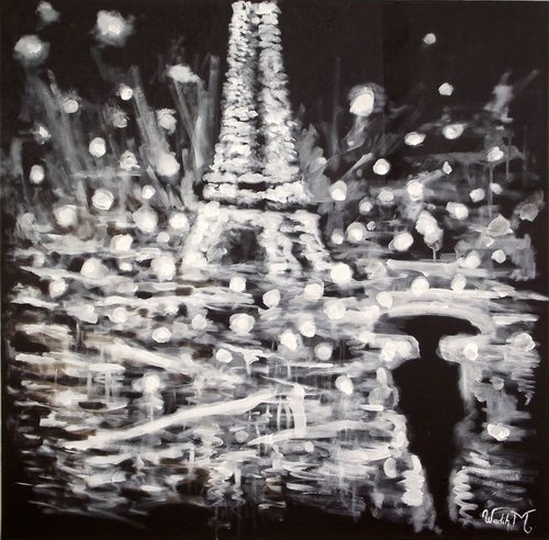 THROUGH THE LIGHTS OF PARIS - Big size painting (100 x 100 cm) by Wadih Maalouf