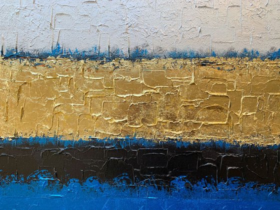 Blue Infinity - XL LARGE,  TEXTURED, GOLD LEAF ABSTRACT ART – EXPRESSIONS OF ENERGY AND LIGHT. READY TO HANG!